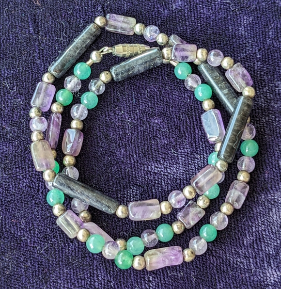 Jewelry - Vintage Necklace With Natural Jade, Amethyst And Tourmaline Gemstones